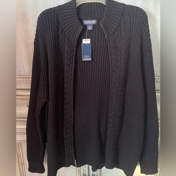 Lands’ End Women’s 100% Cotton Black Cable-Knit Full-Zip Sweater - Picture 6 of 9